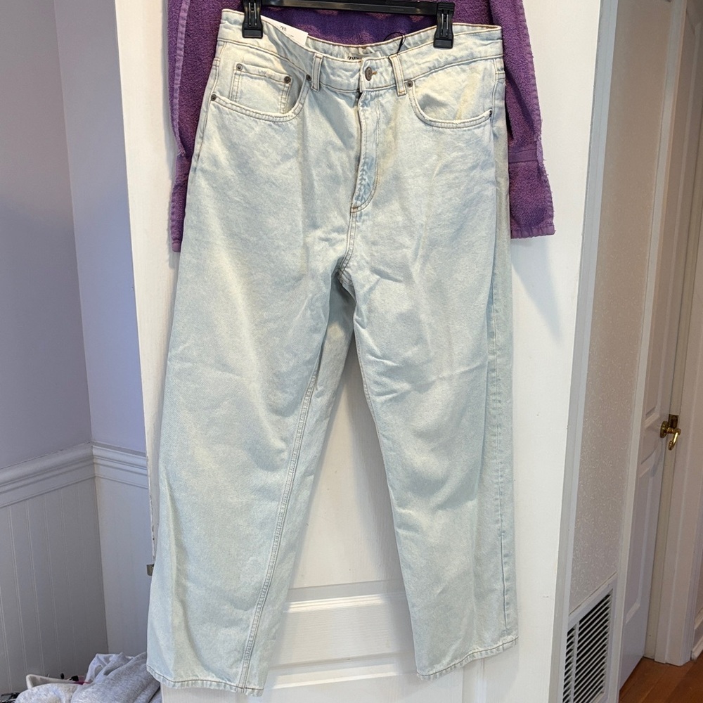 NWT Zara Faded Blue Denim Pants Mid Rise